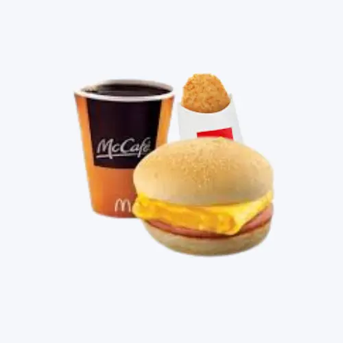 Mcdo Breakfast menu Chessy Eggdesal with Ham & Hash Brown Meal       