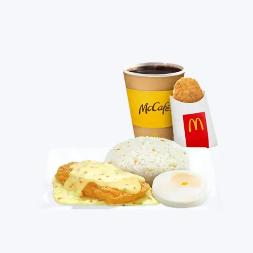 Crispy chicken Fillet Ala King with Egg & Hash Brown Meal   